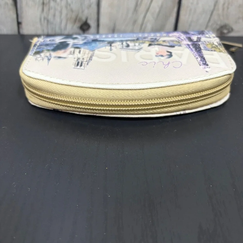 Paris Eiffel Tower Chic Zip Around Wallet Travel Coin Purse Blue Tan
